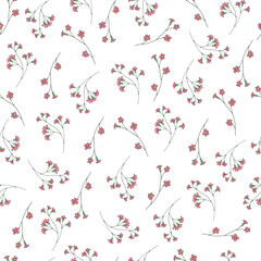 Seamless floral texture for your design. Hand-drawn pattern with red wildflowers.