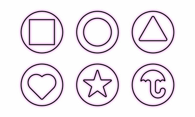 Glowing neon geometric shapes. circle, triangle, square. vector