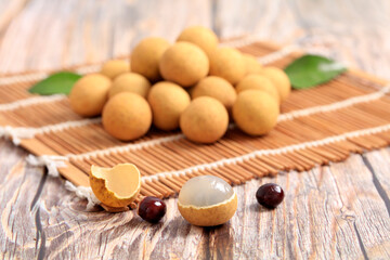 Longan is on the wooden table