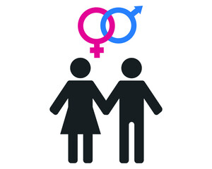 heterosexual couple. Man and woman icon. Black icon isolated on white background.

