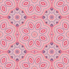 Foto auf Acrylglas Ottoman ethnic mosaic vector seamless pattern. Textile patchwork design. Modern majolica ornament. Wall print design. Star symmetry composition. © SunwArt