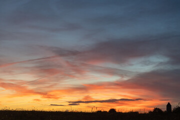 Fototapeta na wymiar sunset in countryside in France near to Nantes