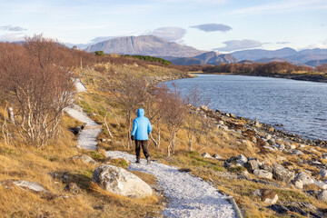 Fototapeta premium Hiking along the seaside Brønnøysund,Helgeland,Northern Norway,scandinavia,Europe
