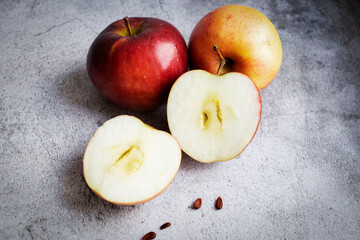 Red apples on a gray background. healthy eating