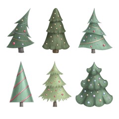 Set of illustrations with hand drawn Christmas trees. 