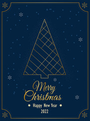 Christmas card, tree and text merry christmas and happy new year