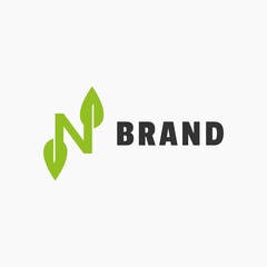 Modern and Minimalist Monogram Initial Letter N with Leaf Combination logo design vector template