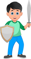  cute boy holding sword and shield
