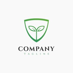 Plant Secure logo design. Combination of Shield Guard with Green Leaf, for Environmental Protection logo design