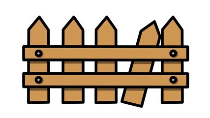 Picket fence, wood texture, pointed edges - isolated illustration on white background.