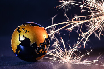 environnement planete climat terre globe terrestre continent ocean energie feu artifice