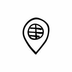 Global location icon in vector. Logotype - Doodle