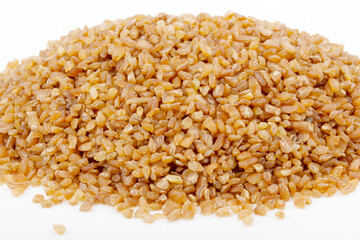 brown bulgur on a white background