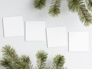 square christmas card with fir branches, greeting card mockup