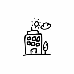 Terraced house icon in vector. Logotype - Doodle
