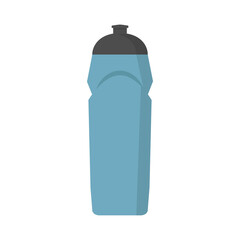 Blue sport water bottle. Flat style container water for sport and fitness.