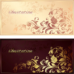 Vintage background mandala business card invitation with golden lace ornaments and art deco floral decorative elements