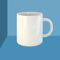 Ceramic mug. Relax with your favorite drink. Mock up, template, blank. Vector illustration. Isolated chromatic background. 3D rendering.