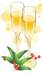 クリスマスやパーティーのシャンパンイラスト