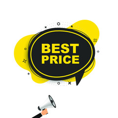 Vector illustration Hand Holding Best Price. Special offer sale sign. Vector speech bubble