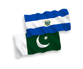 Flags of Republic of El Salvador and Pakistan on a white background