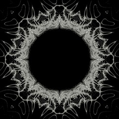 3d fractal illustration. Fractal mandala in black and white. Geometric art.