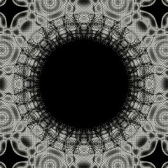 3d fractal illustration. Fractal mandala in black and white. Geometric art.