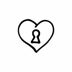 Locked heart icon in vector. Logotype - Doodle
