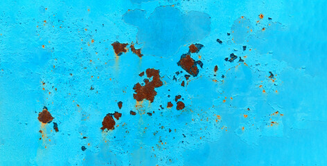 Fototapeta na wymiar The texture of the blue background of the metal surface is rusty metal. Banner