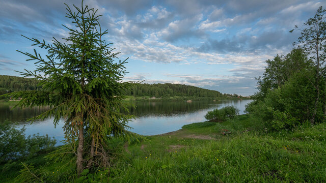 View of River wischera in Siberia, russia