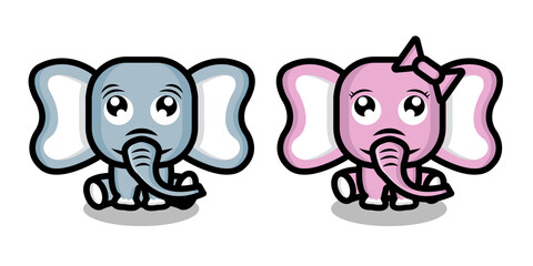 New Character Couple Elephant Blue And Pink