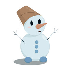 cute little snowman with a bucket on his head and blue buttons