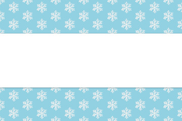 White snowflakes on a blue background with place for your text. Christmas or New Year pattern. Winter decor element.
