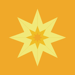 a sketch of an eight angle star in yellow and orange on an orange background