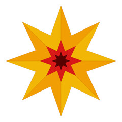 drawing of an eight angle star in shades of orange and red