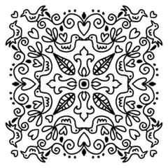 Hand draw of mandala with  with birds ornament.