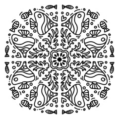 Hand draw of mandala with fish ornament pattern