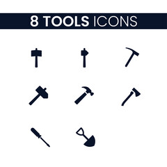 8 Tools Icons Set. Tools Icons Pack. Tools Icons Collection.