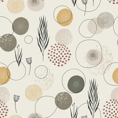 Floral organic seamless pattern with fancy decorative circles.