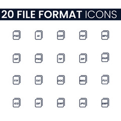 20 File Format Icons. File Format Icons Pack. File Format Collection of Icons.