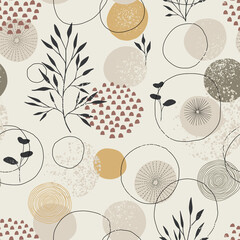 Floral organic seamless pattern with fancy decorative circles.