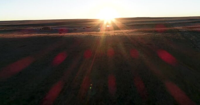 A Fracking Site Is Revealed In The Sunset Of The American Great Plains