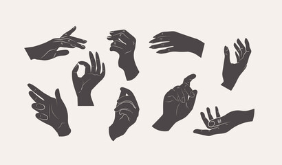 Fototapeta premium Collection of abstract woman hand silhouette. Feminine concept. Editable Vector illustration.