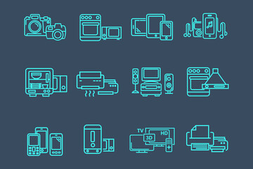 Household appliance icons set. Home and kitchen electronics