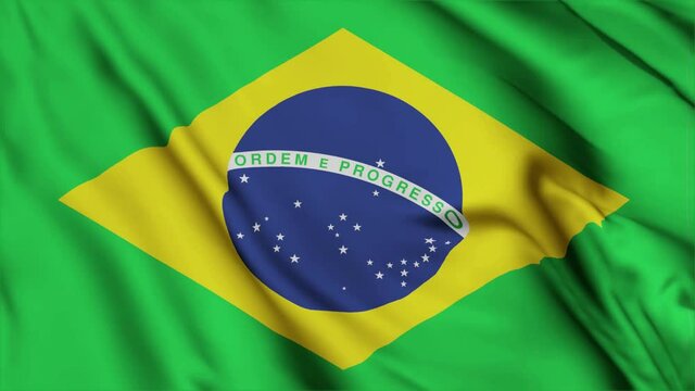 Brazilian Flag Waving In Wind.  Waves Texture Full background. Brazil National banner Blowing in the Wind. 