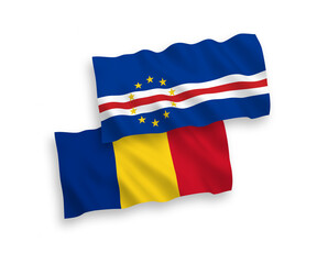 Flags of Romania and Republic of Cabo Verde on a white background