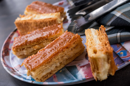 Traditional Colombian dessert Milhojas