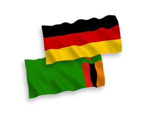 Flags of Republic of Zambia and Germany on a white background