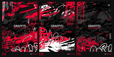 Abstract Dark Black And Red Graffiti Style A4 Poster Vector Illustration Art Template - obrazy, fototapety, plakaty