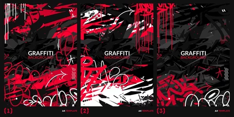 Fotobehang Abstract Dark Black And Red Graffiti Style A4 Poster Vector Illustration Art Template © Anton Kustsinski